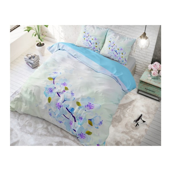 Lenjerie din bumbac, pat de o persoană Sleeptime Sweet Flowers, 140 x 220 cm, albastru