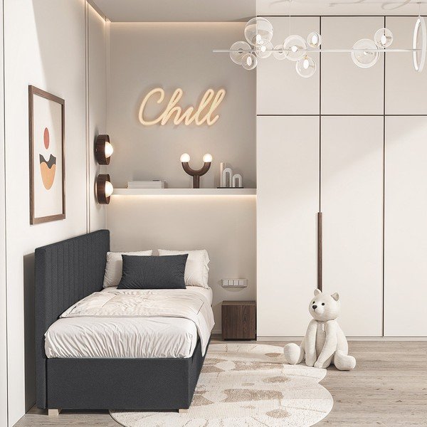 Pat pentru copii  albastru închis cu spațiu de depozitare cu saltea 90x200 cm Chill – Ghado-image-1