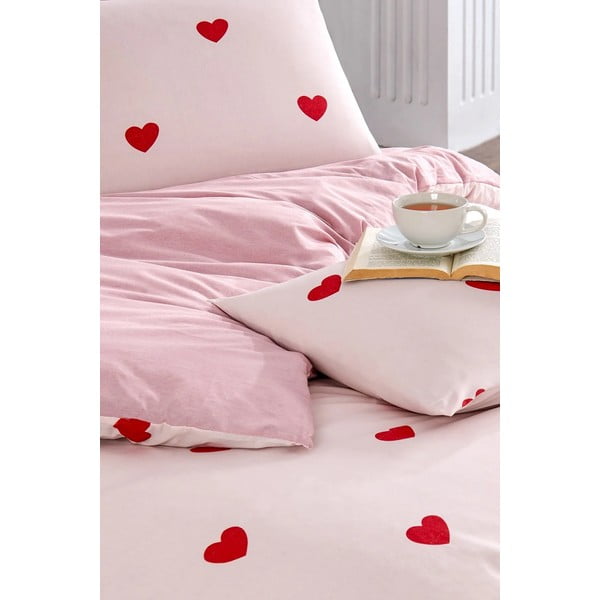 Lenjerie de pat roz pentru pat dublu, extinsă cu cearceaf inclus, cu 4 piese 200x220 cm Red Heart – Mila Home-image-2