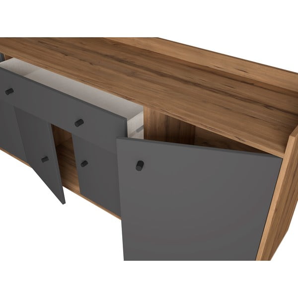 Comodă joasă gri cu aspect de nuc 180x84 cm Malta - Marckeric-image-4