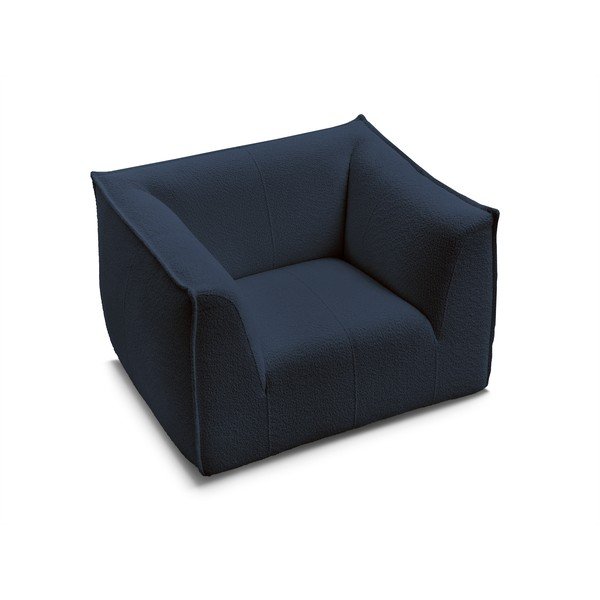 Fotoliu albastru închis cu tapițerie din țesătură bouclé Giorgia – Bobochic Paris-image-4