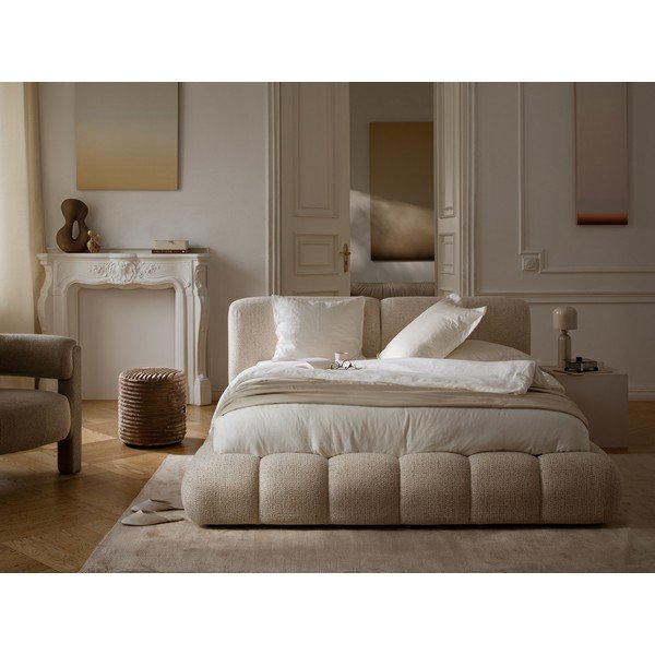 Pat matrimonial gri închis tapițat cu spațiu de depozitare cu somieră 180x200 cm Solange – Micadoni -image-1