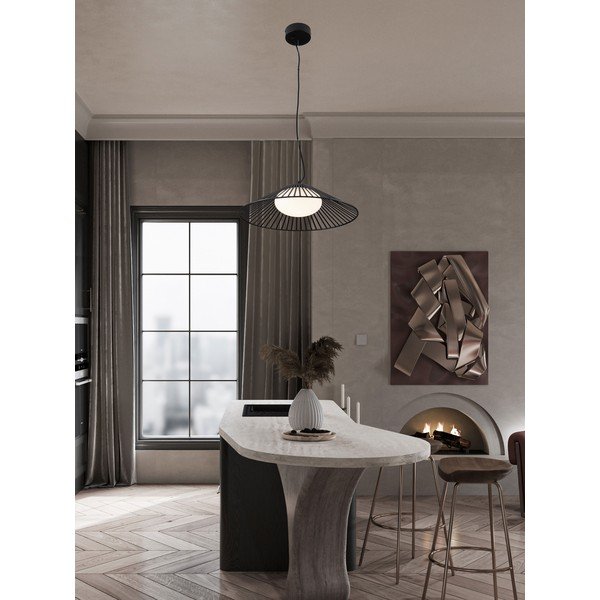Lustră negru-mat LED din metal cu abajur din sticlă ø 50 cm Brume – Nova Luce-image-1
