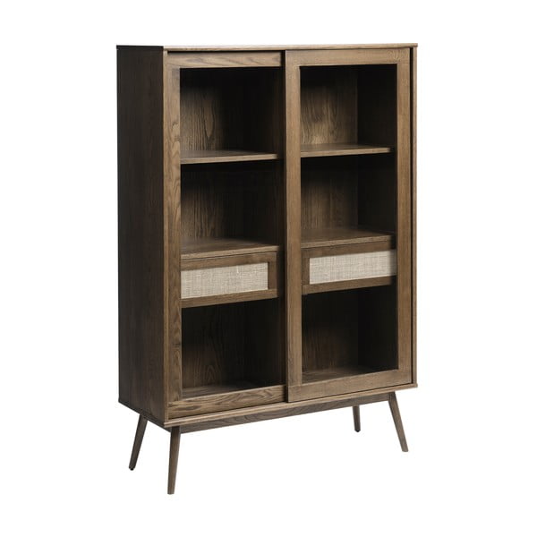 Vitrină maro închis cu aspect de lemn de stejar cu ușă glisantă 110x160 cm Barrali – Unique Furniture-image-2