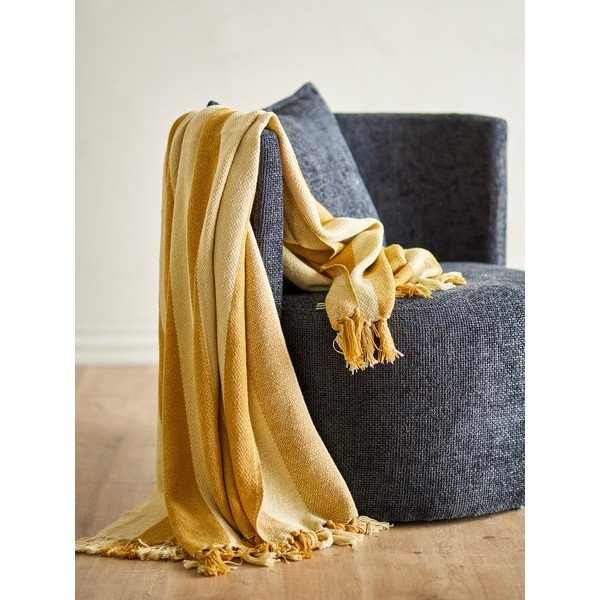 Pătură galbenă din bumbac reciclat 130x160 cm Frello – Bloomingville-image-1