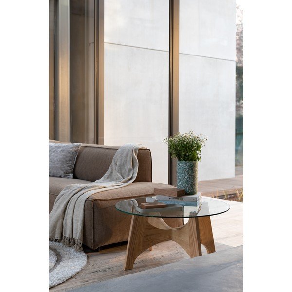 Măsuță de cafea în culoare naturală rotundă cu blat din sticlă ø 80 cm Kobe – Zuiver-image-1