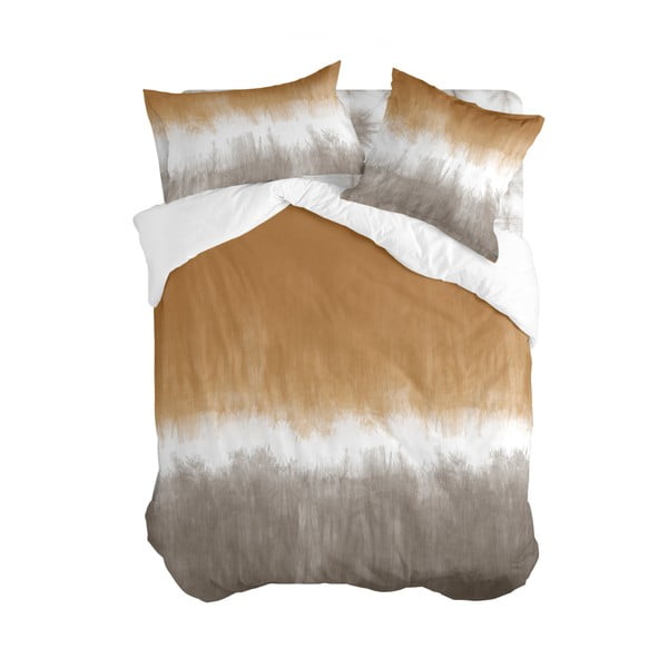 Husă de pilotă alb-maro din bumbac pentru pat dublu 200x200 cm Tie dye – Blanc