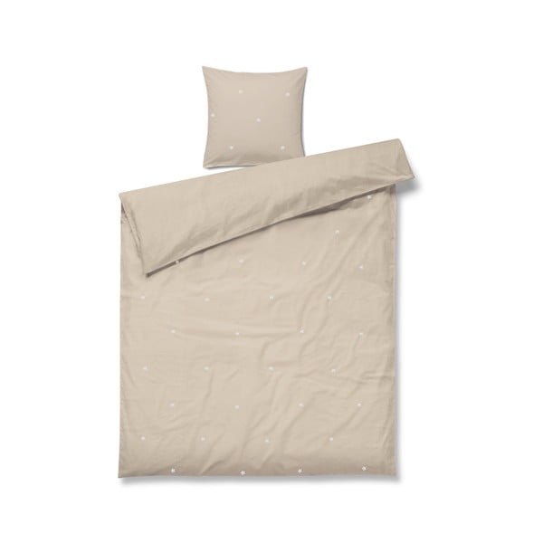Lenjerie de pat bej din bumbac percal pentru pat de o persoană 140x200 cm Daisy – JUNA
