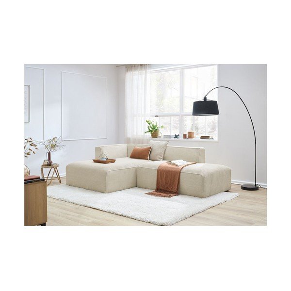 Colțar modular bej cu tapițerie din catifea reiată  (cu colț pe partea stângă/în formă de ”L”) Megeve – Bobochic Paris-image-1