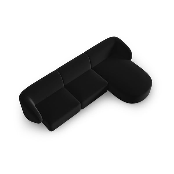 Colțar negru cu tapițerie din catifea (cu colț pe partea dreaptă, cu șezlong) Paolo – Milo Casa-image-2