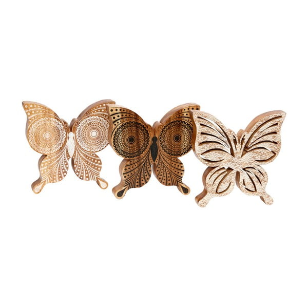 Set 3 sculpturi decorative din lemn Hübsch Butterflies