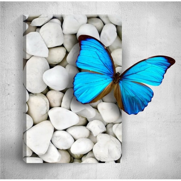 Tablou de perete 3D Mosticx Blue Butterfly On Pebbles, 40 x 60 cm
