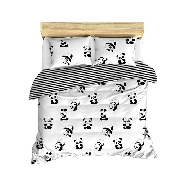 Lenjerie de pat pentru copii alb-negru pentru pat dublu 200x200 cm Panda – Mijolnir