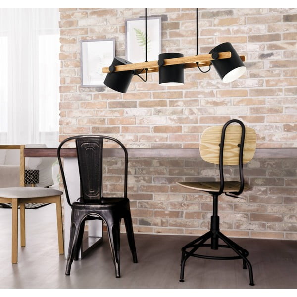 Lustră neagră/în culoare naturală cu abajur din metal HORNWOOD – EGLO-image-2