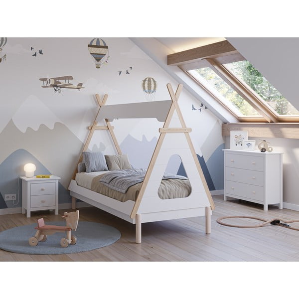 Pat pentru copii  alb de tip casă din lemn de pin 90x190 cm Nora – Marckeric-image-1