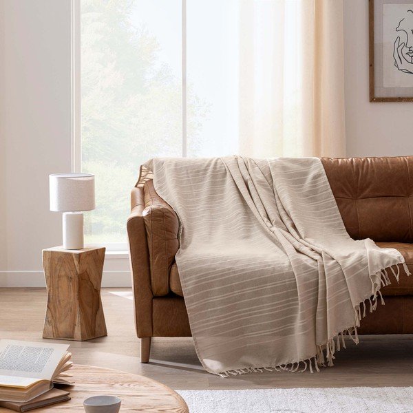 Cuvertură bej din bumbac 125x150 cm Lilia – douceur d'intérieur-image-1
