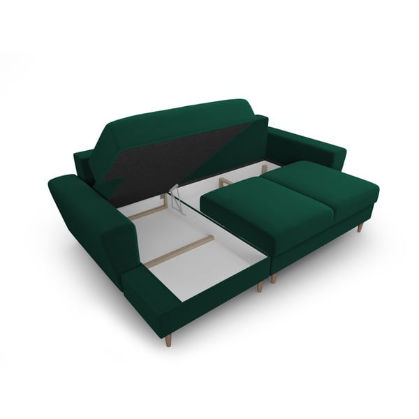 Colțar verde extensibil, cu spațiu de depozitare cu tapițerie din catifea (cu colț pe partea stângă, cu șezlong) Kyoto – Cosmopolitan Design-image-3
