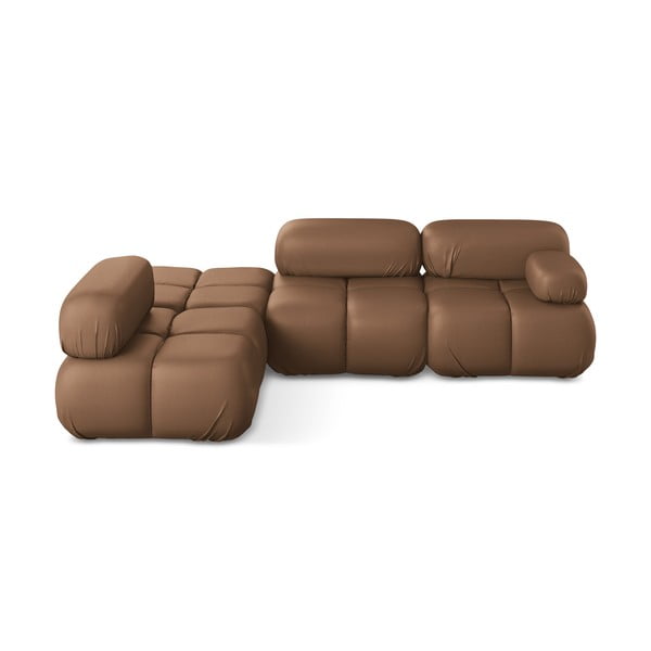 Colțar modular maro cu tapițerie din imitație de piele (cu colț pe partea stângă) Lokua – Makamii