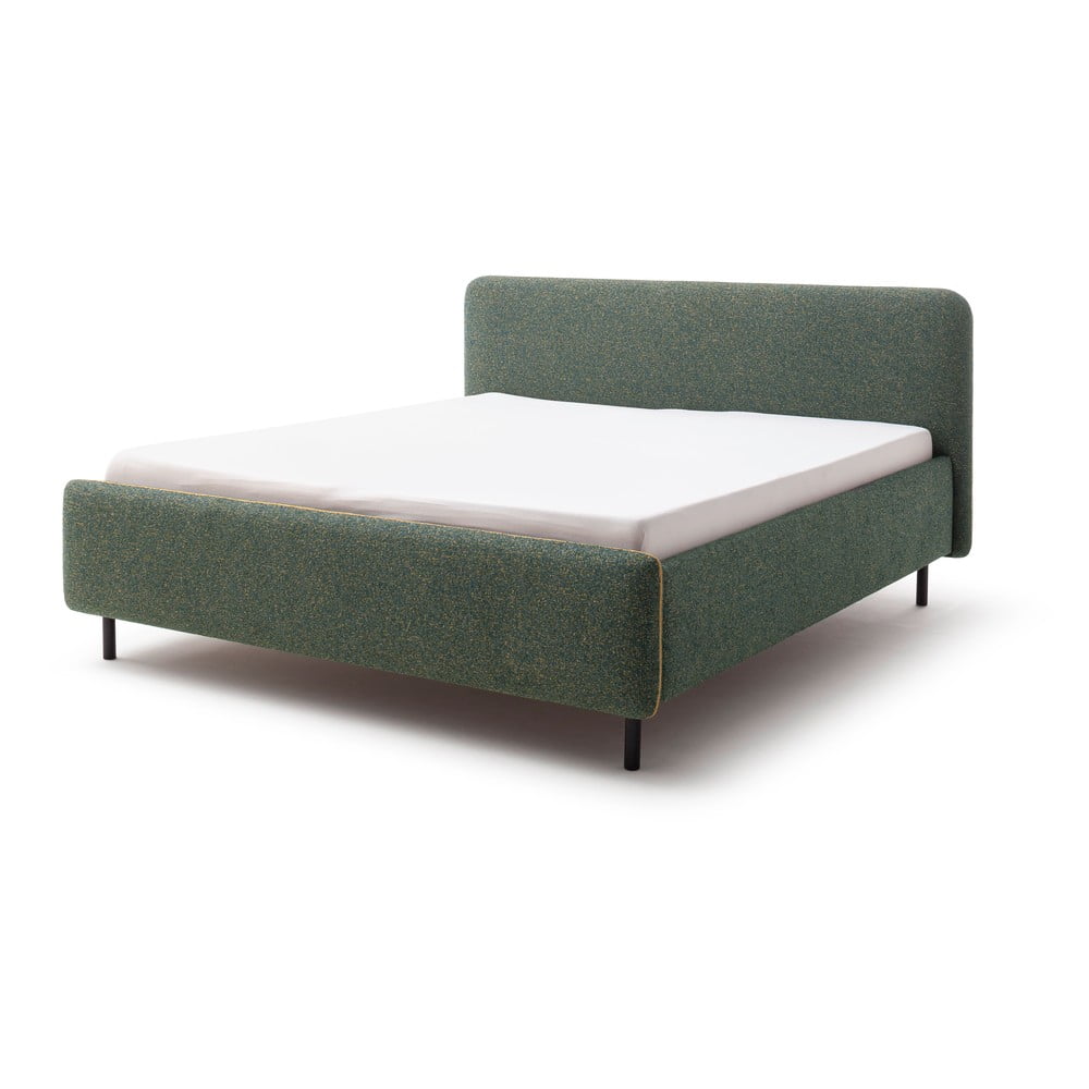 Pat matrimonial verde închis tapițat cu spațiu de depozitare cu somieră 160x200 cm Primo – Meise Möbel