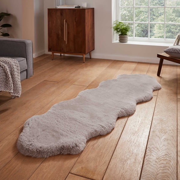 Covor tip traversă gri deschis sintetic 60x180 cm Super Teddy – Think Rugs-image-1