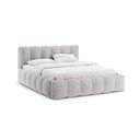 Pat matrimonial gri deschis tapițat cu spațiu de depozitare cu somieră 160x200 cm Lupine – Micadoni 