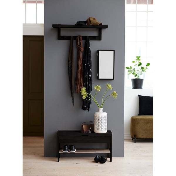 Bancă din lemn de stejar cu spațiu de depozitare Canett Uno, negru-image-1