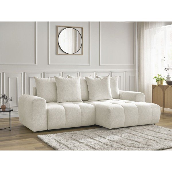 Colțar alb extensibil/cu spațiu de depozitare cu tapițerie din chenille (cu colț pe partea dreaptă/cu șezlong) Roxelane – Bobochic Paris-image-3