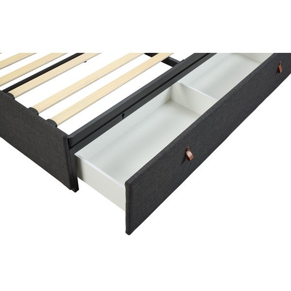 Pat matrimonial gri închis tapițat cu spațiu de depozitare cu somieră 160x200 cm Calvi – Actona-image-4