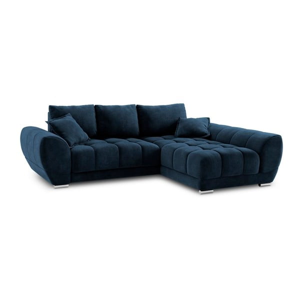 Colțar extensibil cu tapițerie de catifea și șezlong pe partea dreaptă Windsor & Co Sofas Nuage, albastru-image-2