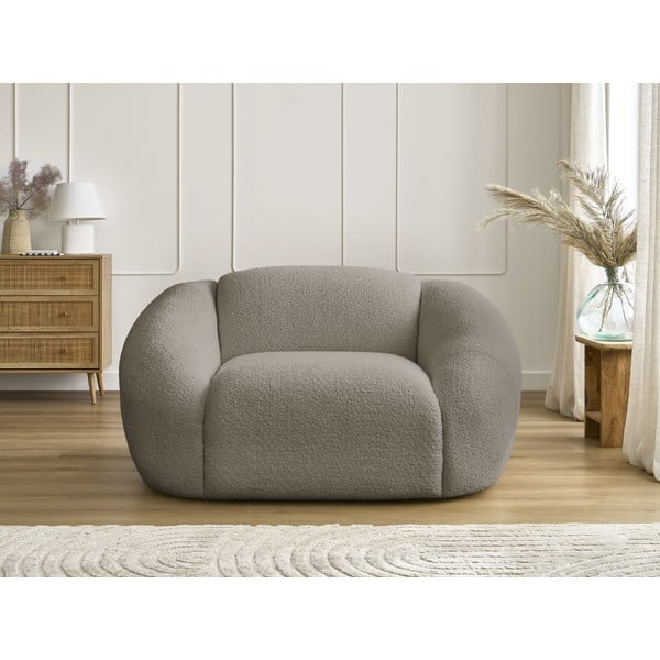 Fotoliu gri/maro cu tapițerie din țesătură bouclé Tina – Bobochic Paris-image-3