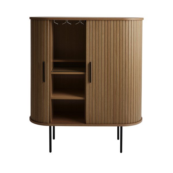 Dulap vinotecă maro cu aspect de lemn de stejar cu ușă glisantă 100x118x40 cm Nola – Unique Furniture-image-1