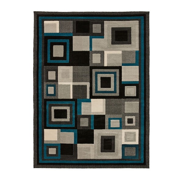 Covor Think Rugs Hudson, 80 x 150 cm, negru - albastru