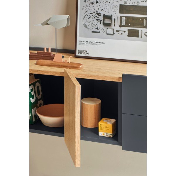 Comodă gri antracit-natural joasă cu aspect de lemn de stejar 110x23 cm Otto – Teulat-image-1