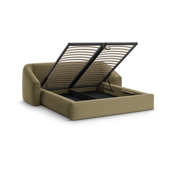 Pat matrimonial verde tapițat cu spațiu de depozitare cu somieră 180x200 cm Campi – Cosmopolitan Design-image-2