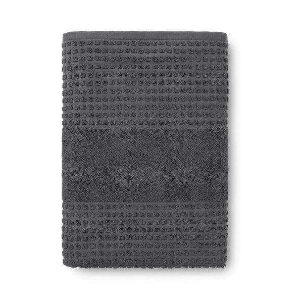 Prosop gri închis din bumbac organic din frotir 70x140 cm Check – JUNA