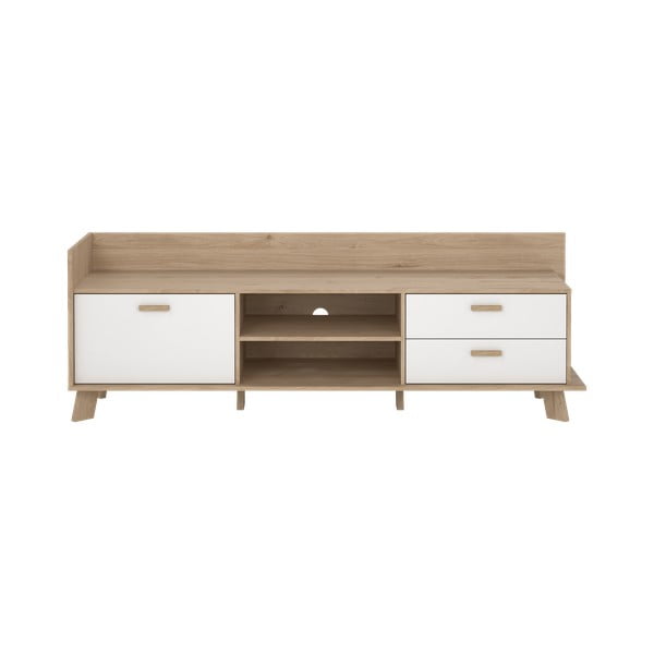 Comodă TV albă-în culoare naturală cu aspect de lemn de stejar 182x62x51 cm Ikast – Tvilum