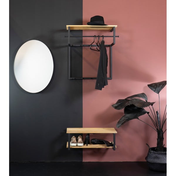 Cuier de perete negru/în culoare naturală cu raft din metal 76 cm Rizzoli – Spinder Design-image-3