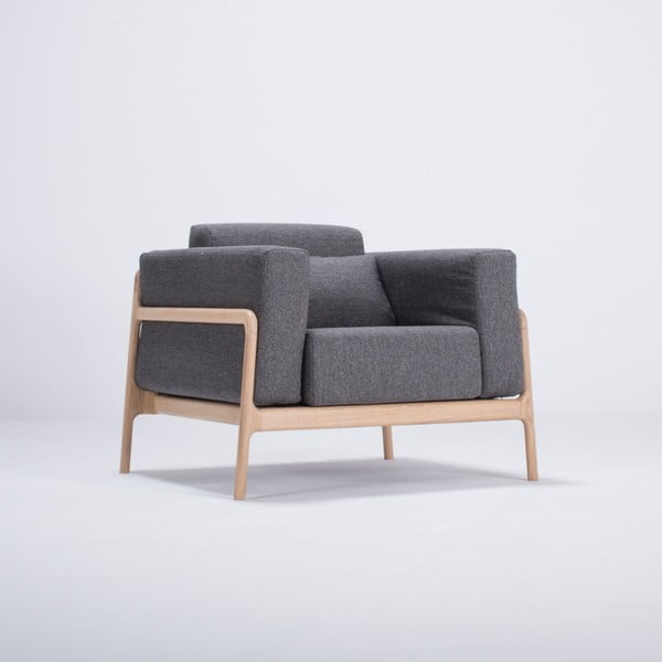 Fotoliu din lemn de stejar Gazzda Fawn, gri închis