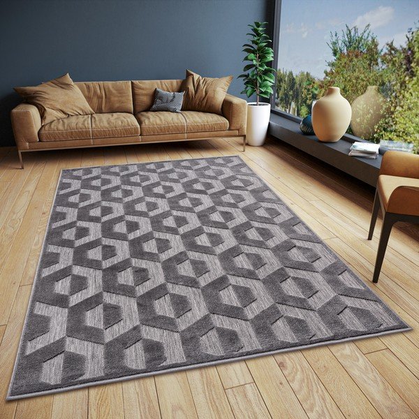 Covor gri antracit 133x190 cm Iconic Hexa – Hanse Home-image-1