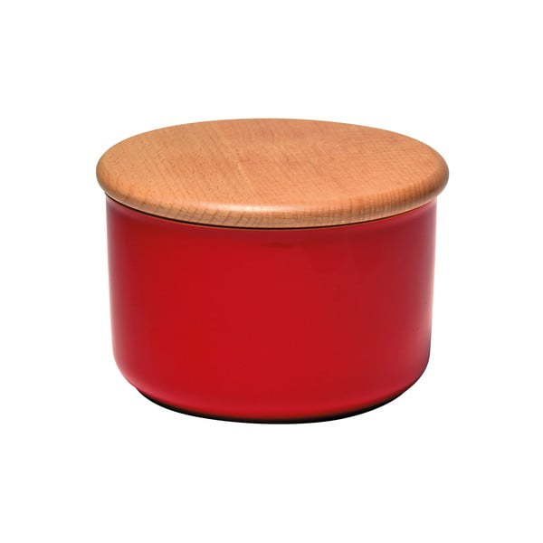 Vas din ceramică și capac din lemn Emile Henry, 0,3 l, roșu