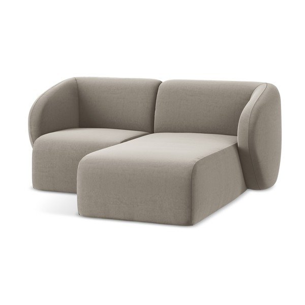 Colțar maro deschis cu tapițerie din catifea (cu colț pe partea dreaptă/cu șezlong) Lani – Makamii-image-4