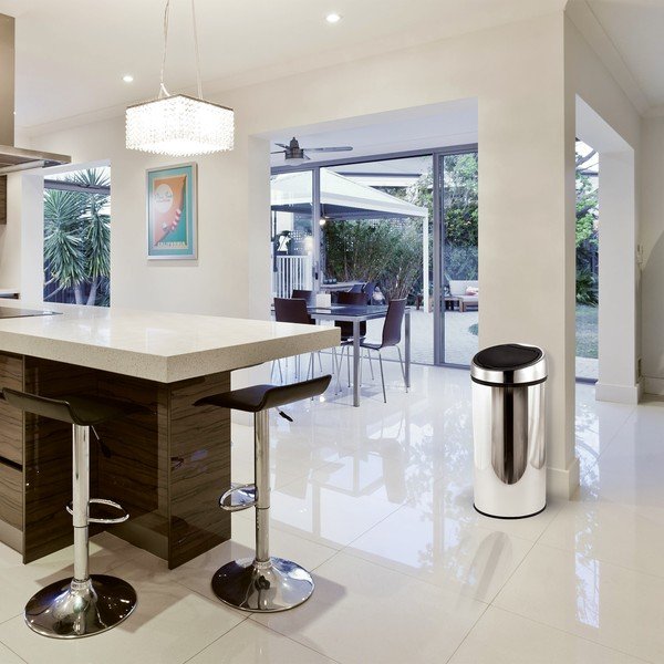 Coș de gunoi argintiu lucios cu senzori de atingere din oțel 30 l – MSV-image-1