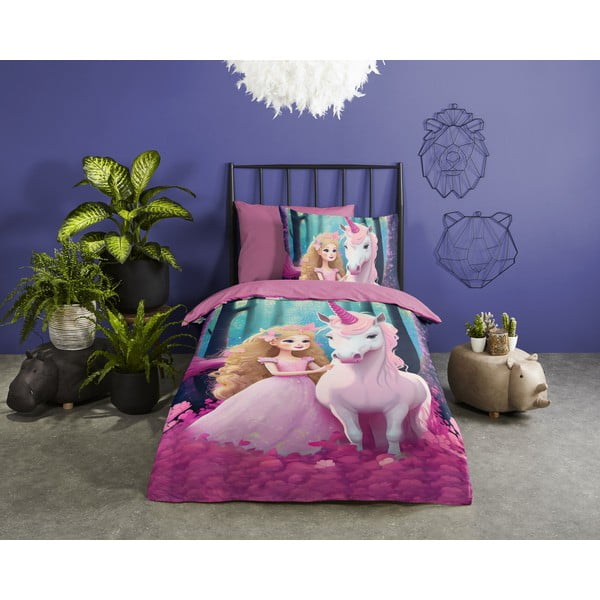 Lenjerie de pat pentru copii roz din microfibră pentru pat de o persoană, extinsă 140x220 cm Julia – Good Morning-image-1