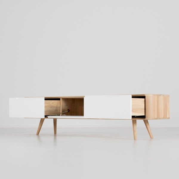 Comodă TV din lemn de stejar Gazzda Ena, 180 x 42 x 45 cm-image-1