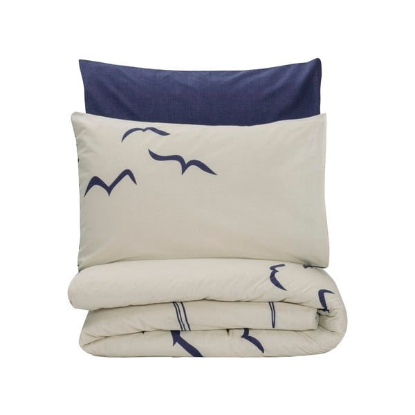 Lenjerie de pat albastră-crem din bumbac ranforcé pentru pat de o persoană 140x200 cm Larum – Mijolnir
