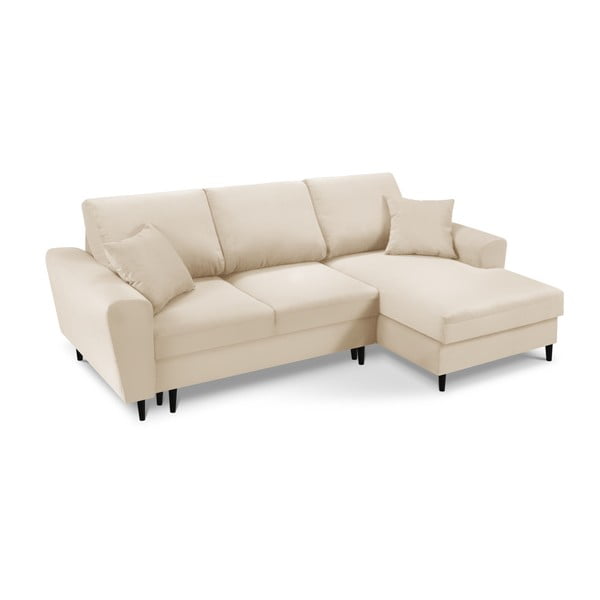 Colțar bej extensibil, cu spațiu de depozitare cu tapițerie din catifea reiată  (cu colț pe partea dreaptă, cu șezlong) Kyoto – Cosmopolitan Design-image-1