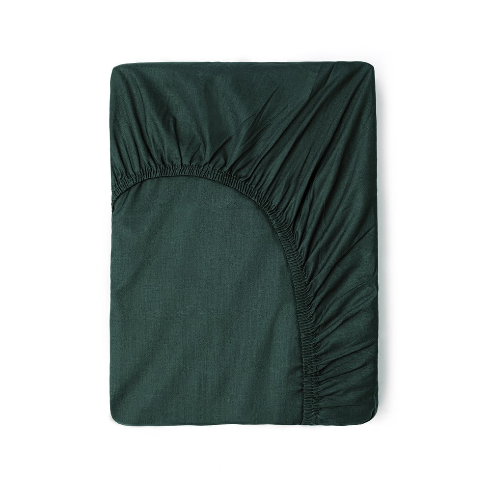 Cearșaf elastic din bumbac Good Morning, 160 x 200 cm, verde închis