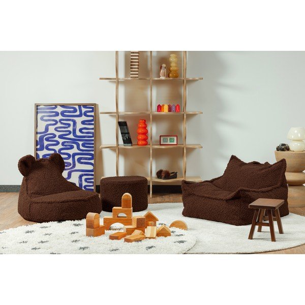 Puf pentru copii maro închis cu tapițerie din țesătură bouclé Warm Hazel – Wigiwama-image-2