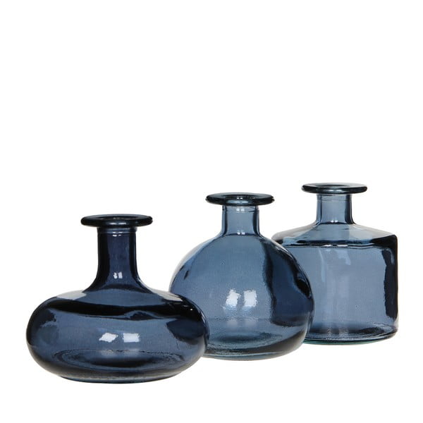 Set 3 vaze din sticlă Mica Simone, albastru