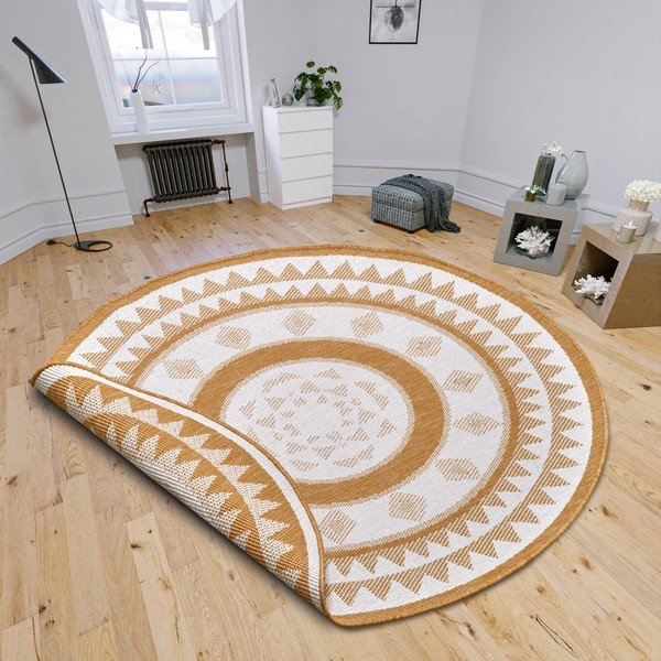 Covor de exterior galben ocru-alb rotund ø 140 cm Jamaica – NORTHRUGS-image-1